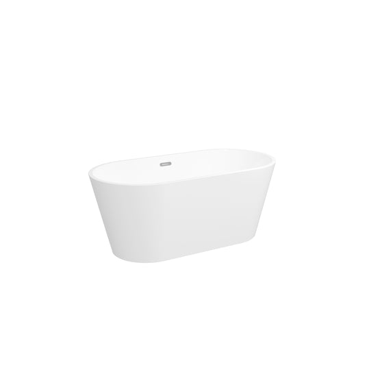59" Acrylic Freestanding Bathtub, Modern & Contemporary Design Soaking Tub with Toe-tap Drain in Chrome and Classic Slotted Overflow, Glossy White, cUPC Certified, 02136