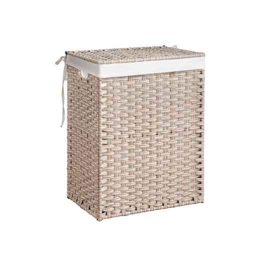 Laundry Hamper With Lid PE Rattan Powder Coating Frame Clothes Hampers with 01 Removable Bags, 100L, Gray Color