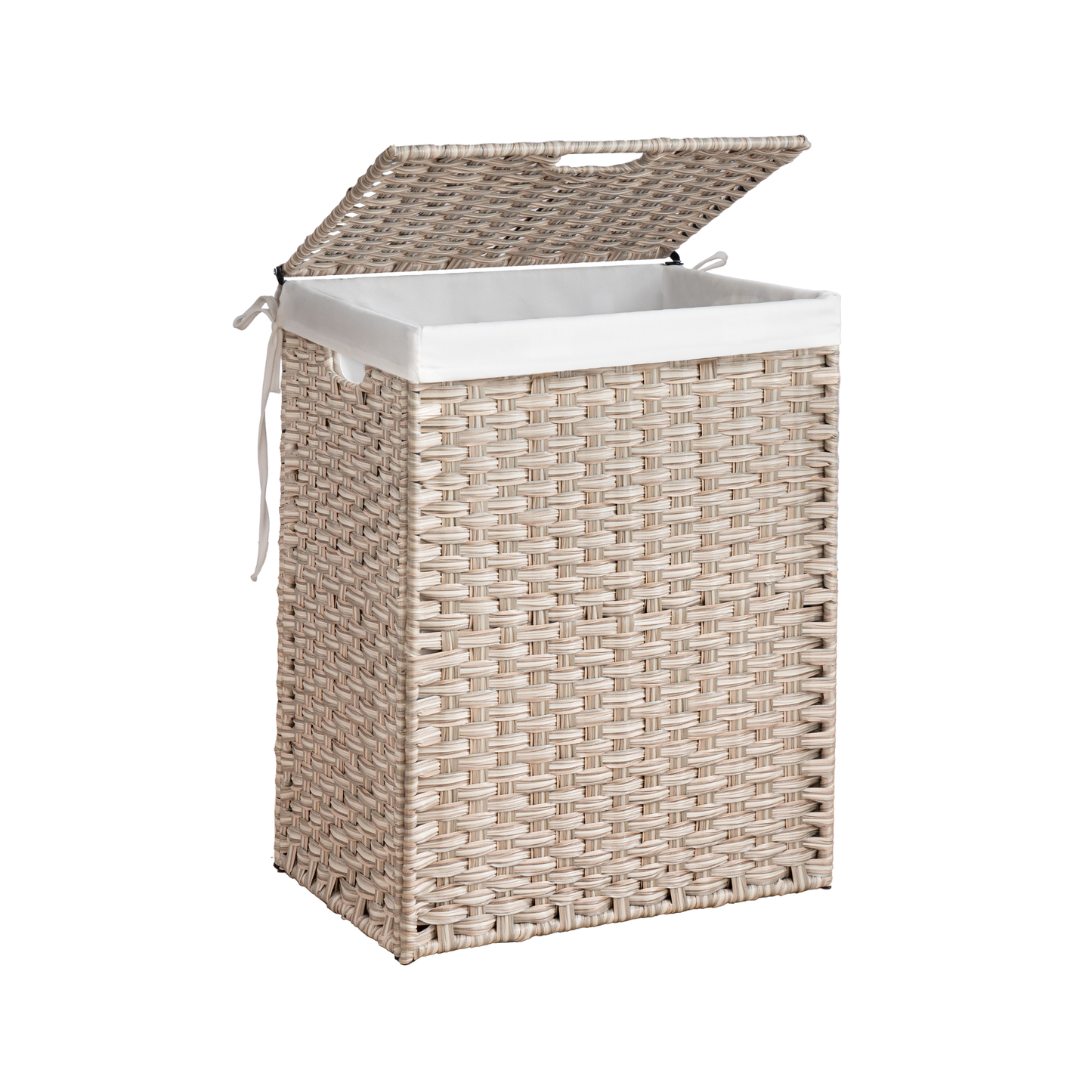 Laundry Hamper With Lid PE Rattan Powder Coating Frame Clothes Hampers with 01 Removable Bags, 100L, Gray Color