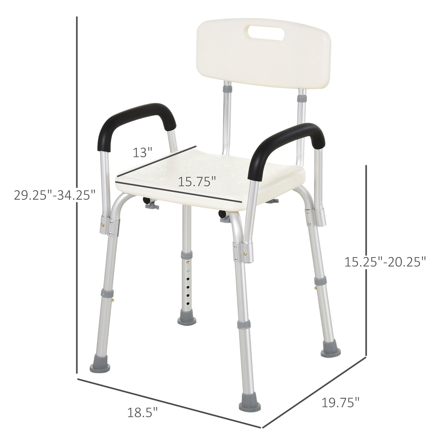 HOMCOM Shower Chair, Mobility Medical Grade Bath Chair, Adjustable Shower Bench with Removable Armrests for Seniors, Handicap, Disabled