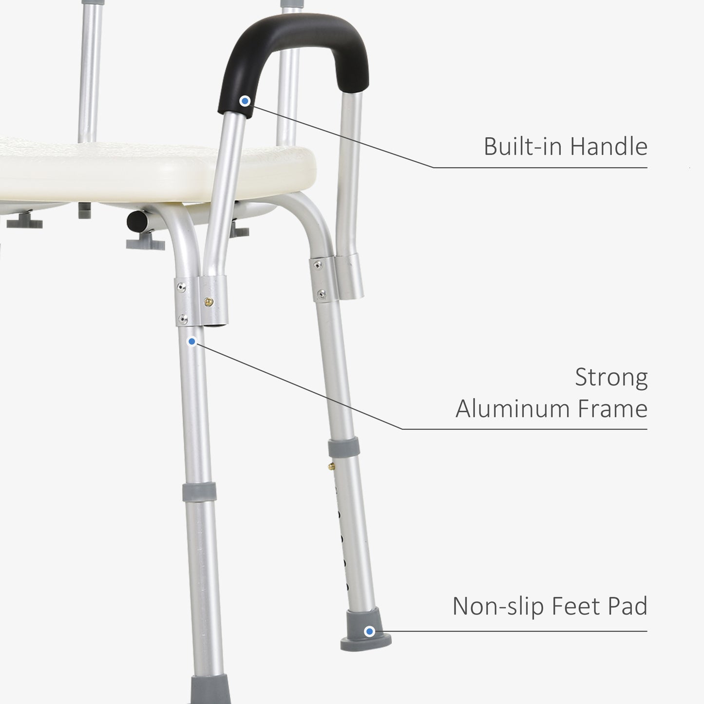 HOMCOM Shower Chair, Mobility Medical Grade Bath Chair, Adjustable Shower Bench with Removable Armrests for Seniors, Handicap, Disabled