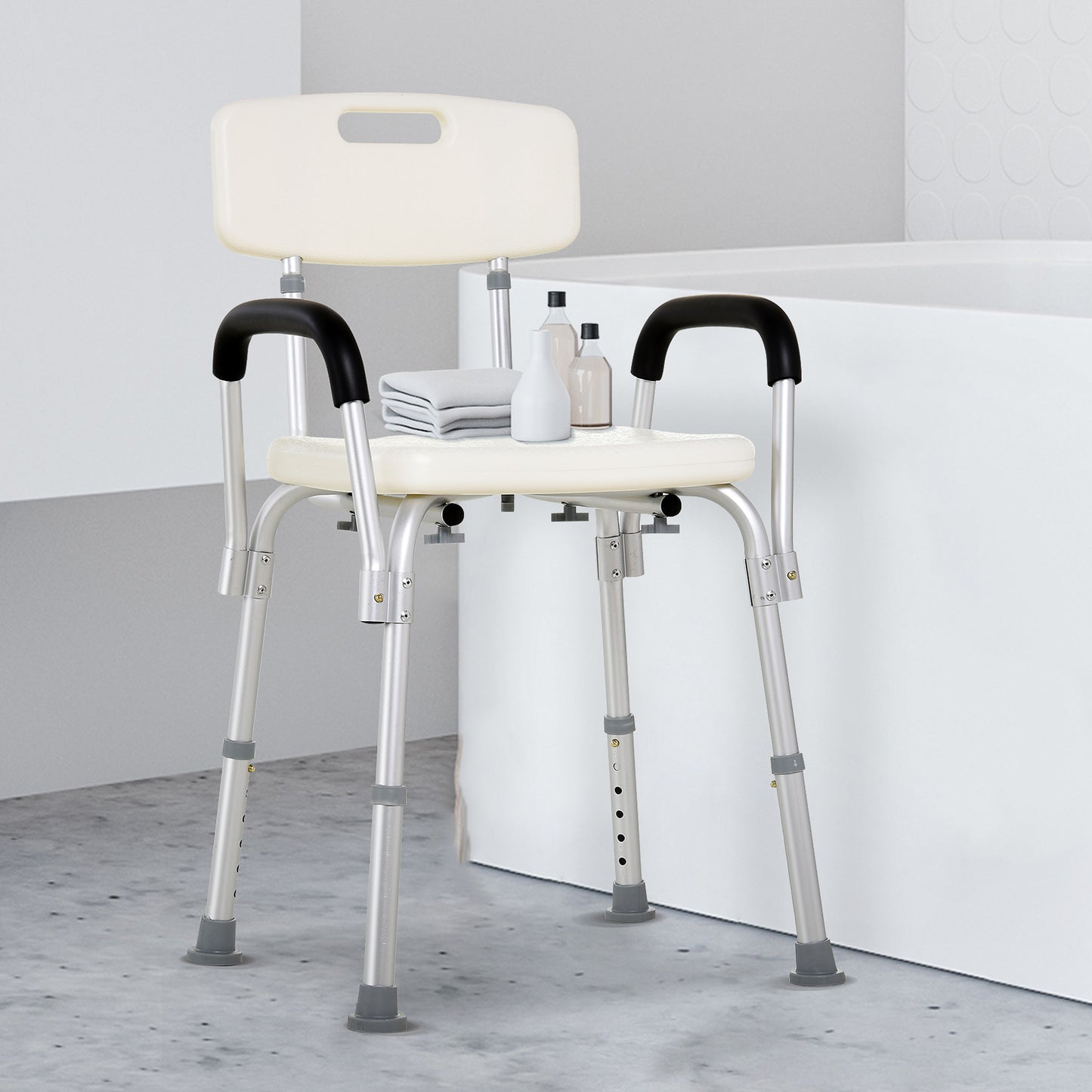 HOMCOM Shower Chair, Mobility Medical Grade Bath Chair, Adjustable Shower Bench with Removable Armrests for Seniors, Handicap, Disabled