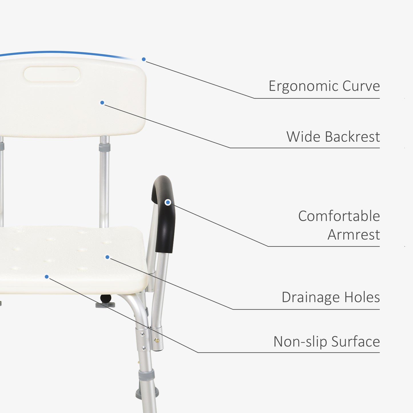 HOMCOM Shower Chair, Mobility Medical Grade Bath Chair, Adjustable Shower Bench with Removable Armrests for Seniors, Handicap, Disabled