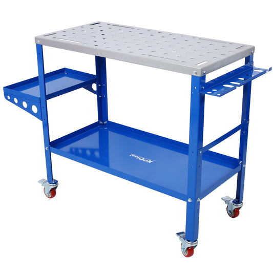 Welding Table 36"x18", 1200lbs Load Capacity Steel Welding Workbench Table on Wheels, Portable Work Bench with Braking Lockable Casters,  Tool Slots, 5/8-inch Fixture Holes, Tool Tray