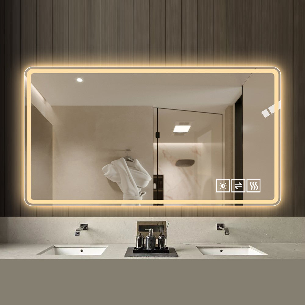 48*32 inch Bathroom Mirror with Led Lights , Anti-Fog Lighted Vanity Mirrors for Wall Mounted, 3 Colors and 5 level Dimmable, Horizontal/Vertical