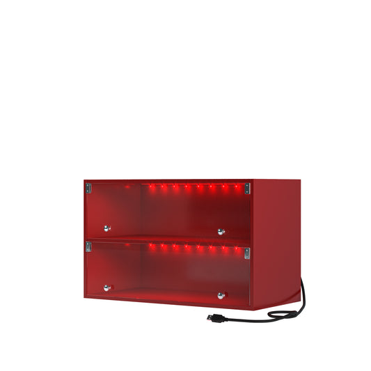Red Glass Door Shoe Box Shoe Storage Cabinet For Sneakers With RGB Led Light