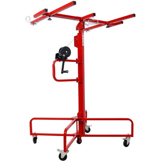 Drywall Lift Panel 13' Lift Drywall Panel Hoist Jack Lifter Jack Rolling Caster Wheel Sheetrock Drywall Lift Construction Tools,150-lb. Capacity, 4ft. x 16ft. Max. Sheet Size,red