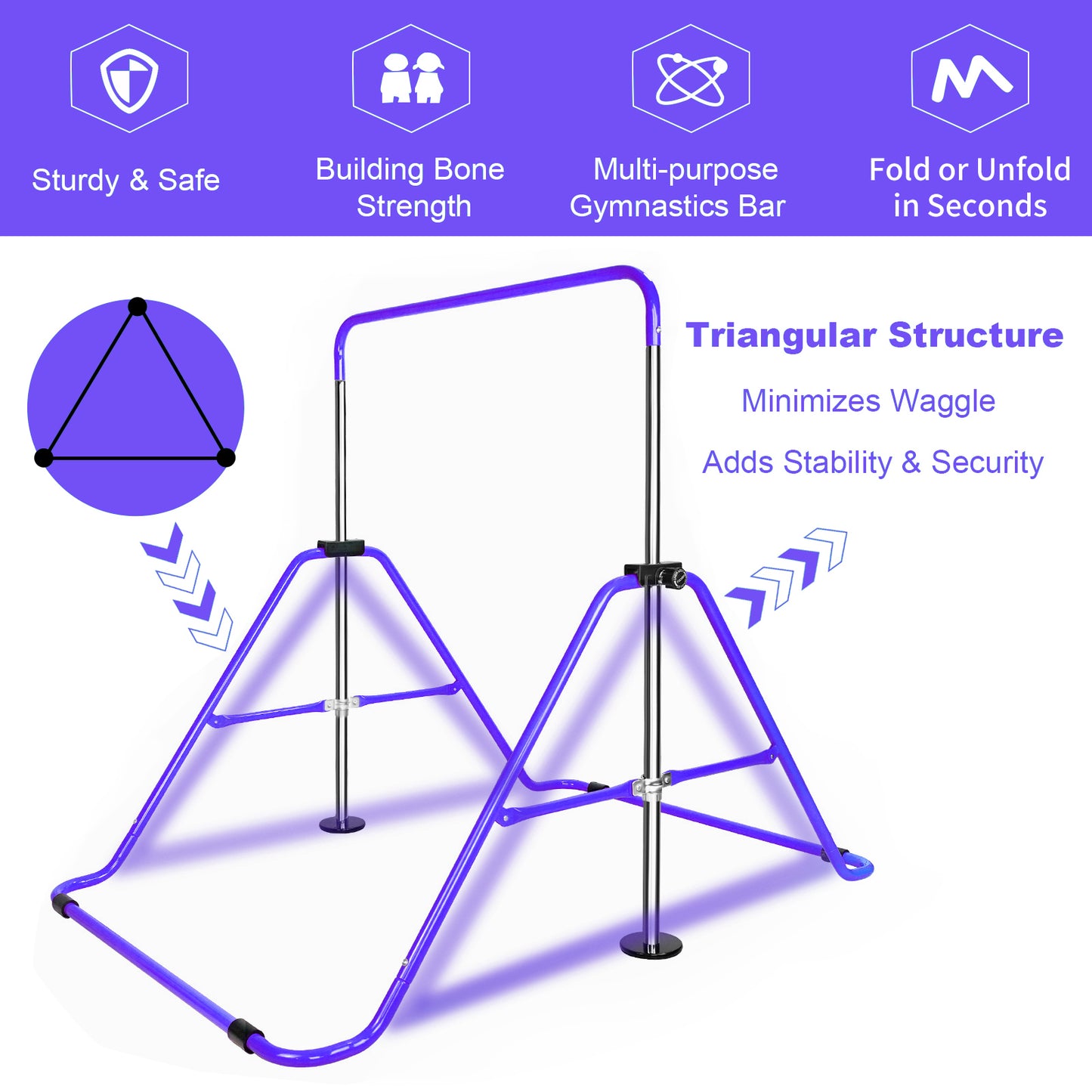 Purple Multi-Functional Adjustable Height Children's Horizontal Gymnastic Bar With Bear Rings