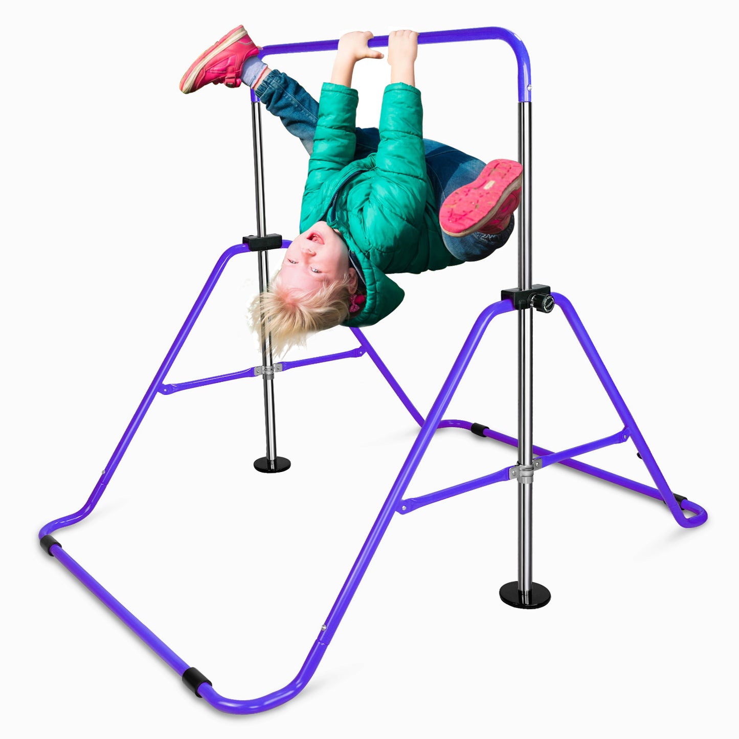 Purple Multi-Functional Adjustable Height Children's Horizontal Gymnastic Bar With Bear Rings
