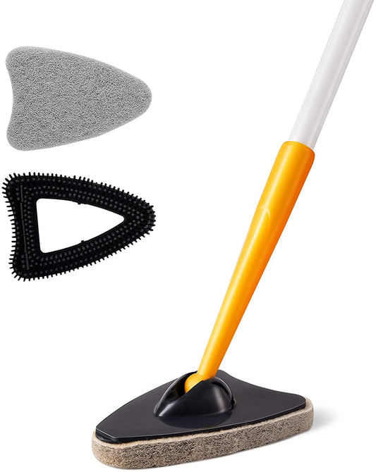 Tub Tile Scrubber Brush 2 in 1 Cleaning Brush Pole Stiff Bristles Scouring Pads for Cleaning Bathroom Kitchen Toilet Wall Tub Tile Sink Non-scratch