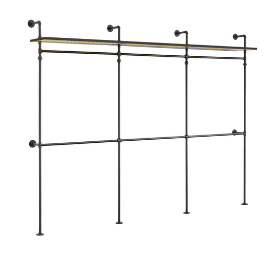 Industrial Pipe Clothing Rack, Reversible 118.3'' Clothes Rack for Hanging Clothes, Heavy Duty Garment Rack Closet Wardrobe Rack with LED Lights & Shelves, Walk-in Closet System, Black (Three)