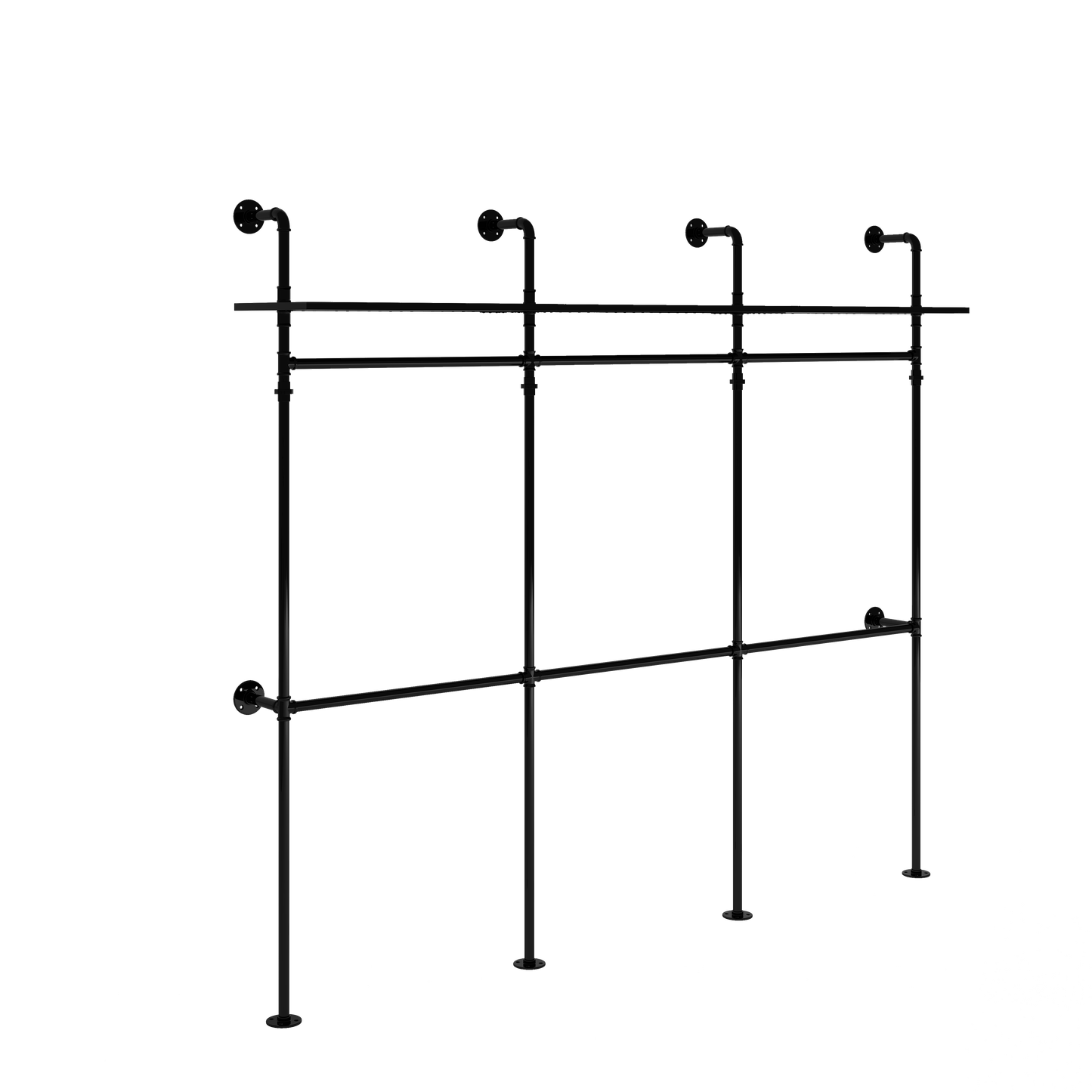 Industrial Pipe Clothing Rack, Reversible 118.3'' Clothes Rack for Hanging Clothes, Heavy Duty Garment Rack Closet Wardrobe Rack with LED Lights & Shelves, Walk-in Closet System, Black (Three)