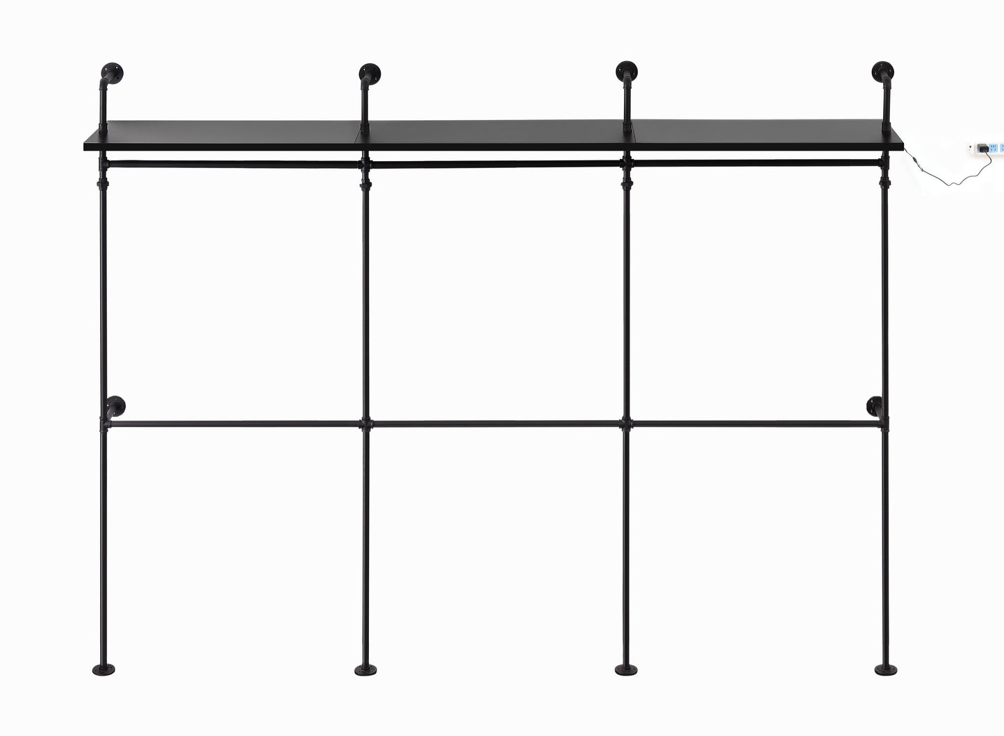 Industrial Pipe Clothing Rack, Reversible 118.3'' Clothes Rack for Hanging Clothes, Heavy Duty Garment Rack Closet Wardrobe Rack with LED Lights & Shelves, Walk-in Closet System, Black (Three)