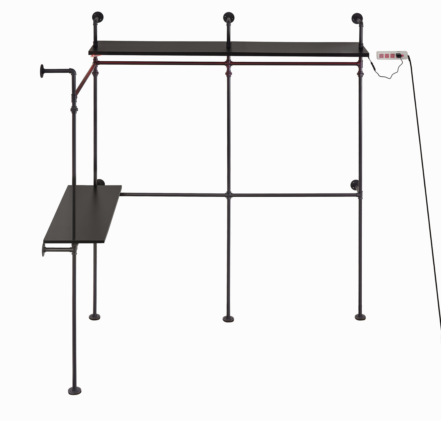 Industrial Pipe Clothing Rack, Reversible 118.3'' Clothes Rack for Hanging Clothes, Heavy Duty Garment Rack Closet Wardrobe Rack with LED Lights & Shelves, Walk-in Closet System, Black (Three)