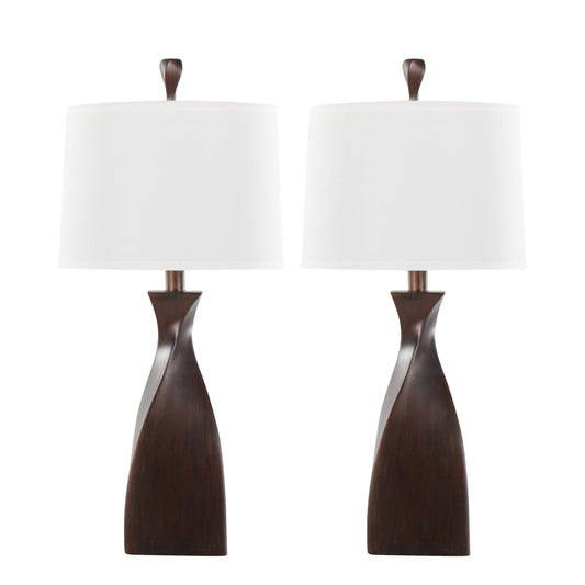 Curvo 30" Contemporary Polyresin Table Lamp in Copper Bronze Polyresin with Natural Linen Shade from Grandview Gallery by LumiSource - Set of 2