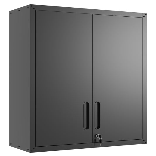 Metal Wall-Mounted Tool Storage Cabinet with 2 Locking Door 1 adjustable Shelf 1 Opened Drawer for Garage Warehouse,Office,Assembly Required