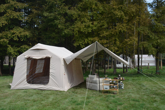 9.8 x13ft with canopy, Inflatable Camping Tents with Hand Pump, Air Glamping Tents, Easy Setup Waterproof and Windproof Blow up Tent Beige