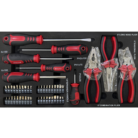 20'' Portable 3-Drawer Steel Toolbox, 4 Layers of Tools with Metal Latches, with Top Storage Tray and carrying Handle, Multi-Function Tool Storage for Garage, Home, or Workbench ,Black&Red