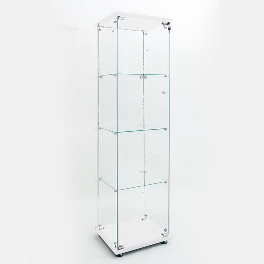 Tempered glass display cabinet, wine cabinet,storage cabinet,file cabinet,with Bluetooth LED light strip,lock on the door,equipped with cast,easy to move,for living room, bedroom,hallway,Office,white