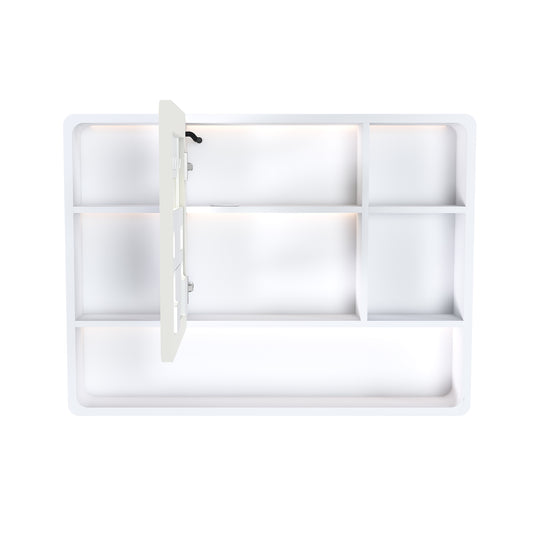 Aluminium Medicine Cabinet Mirror, 35 x 28 Inches Medicine Cabinet with 3 Colors LED Light and Defogging Function, Bathroom Mirror Cabinet with Cosmetic Storage Rack and Hair Dryer Holder, White