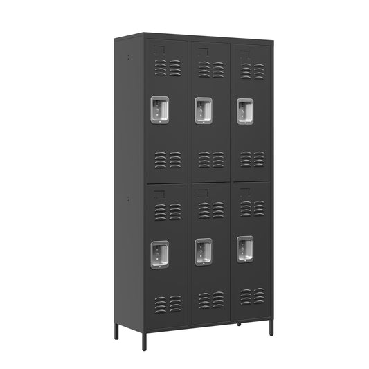 6 Door 72"H Metal Lockers With Lock for Employees,Storage Locker Cabinet for Home Gym Office School Garage,BLACK