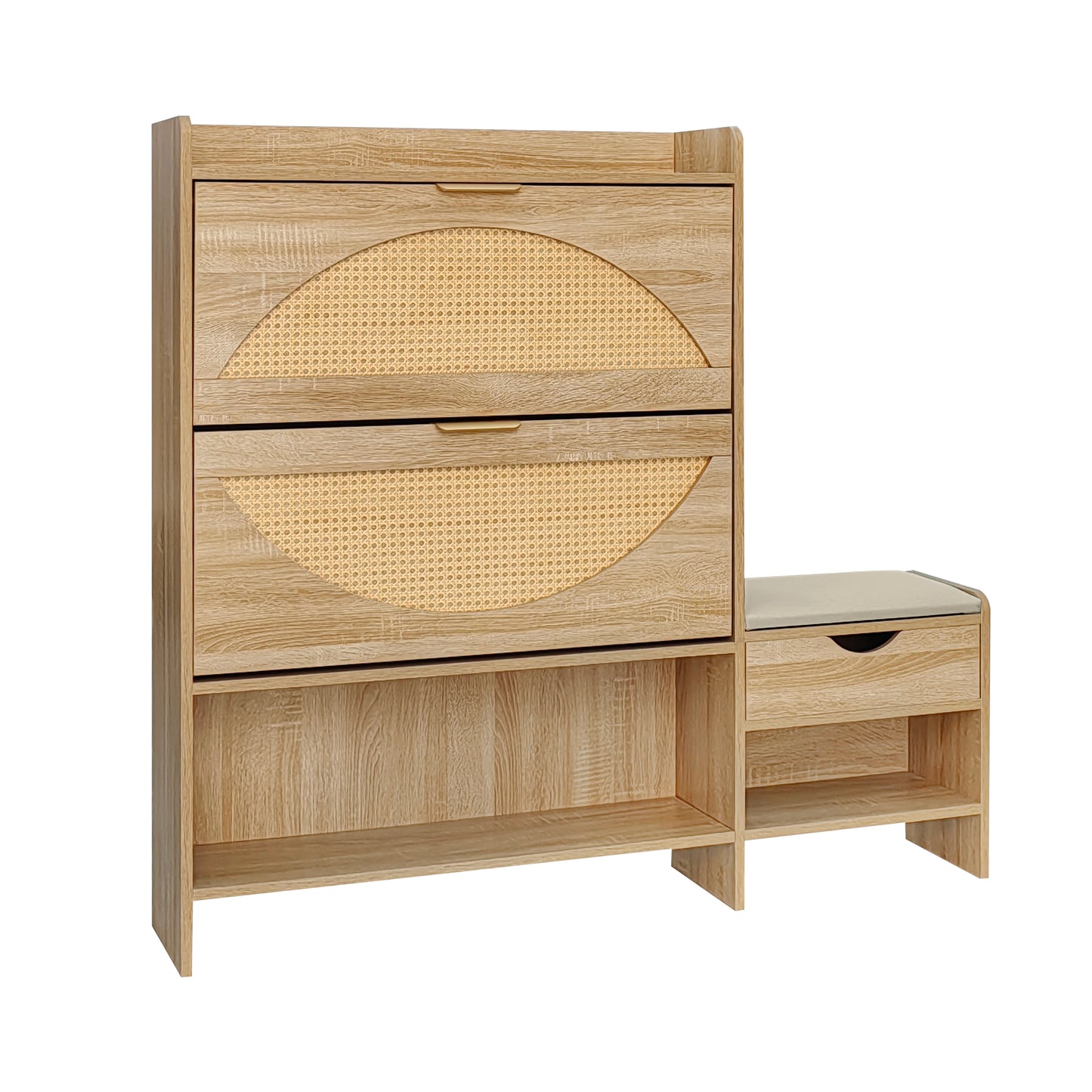 47.2" Shoe Storage Cabinet Rattan Shoe Storage Organizer With 2 Flip Drawers, a Storage Drawer and a Bench For Entryway, and Hallway, Light Brown