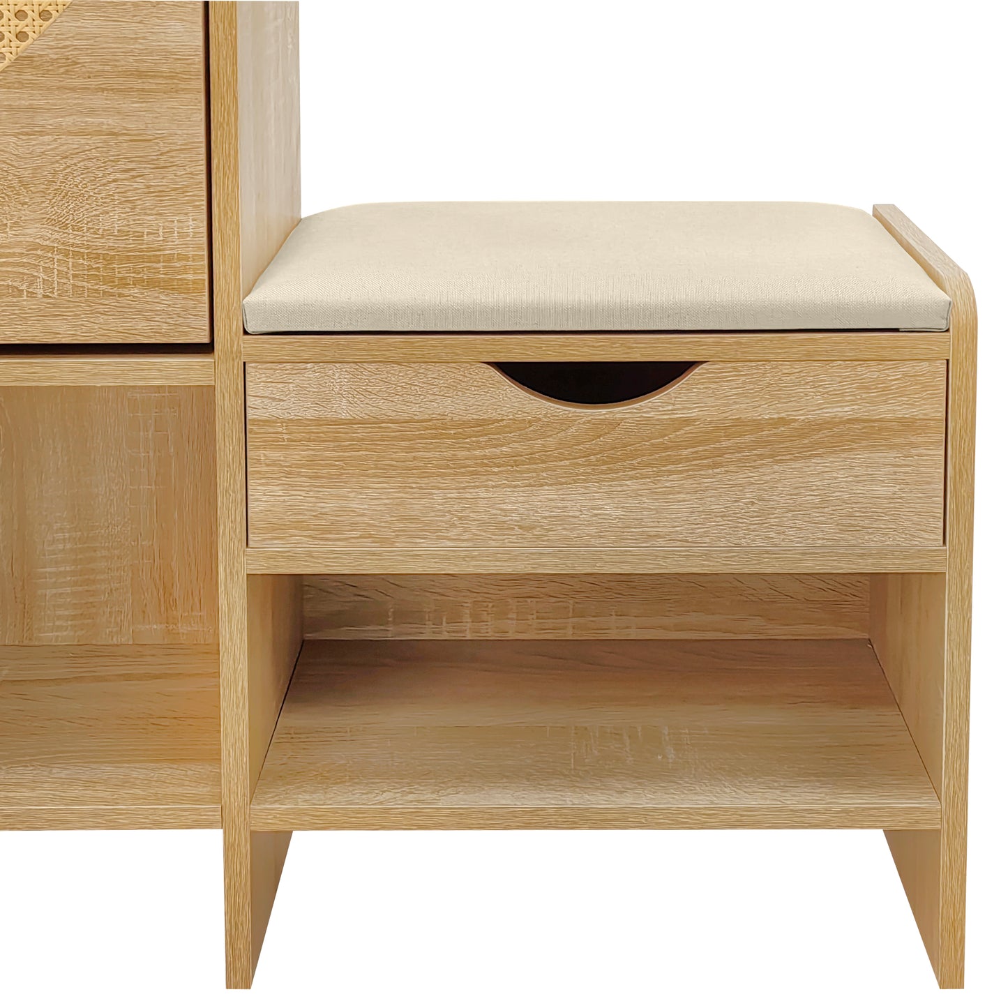 47.2" Shoe Storage Cabinet Rattan Shoe Storage Organizer With 2 Flip Drawers, a Storage Drawer and a Bench For Entryway, and Hallway, Light Brown