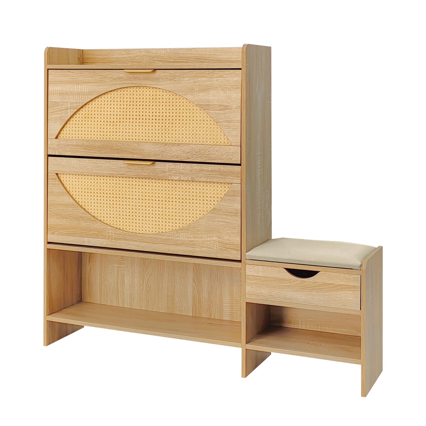 47.2" Shoe Storage Cabinet Rattan Shoe Storage Organizer With 2 Flip Drawers, a Storage Drawer and a Bench For Entryway, and Hallway, Light Brown