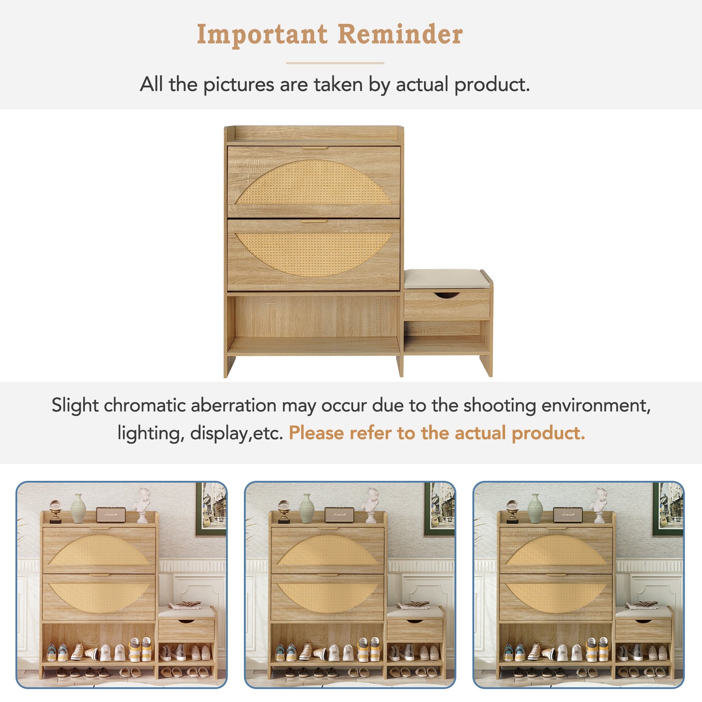 47.2" Shoe Storage Cabinet Rattan Shoe Storage Organizer With 2 Flip Drawers, a Storage Drawer and a Bench For Entryway, and Hallway, Light Brown