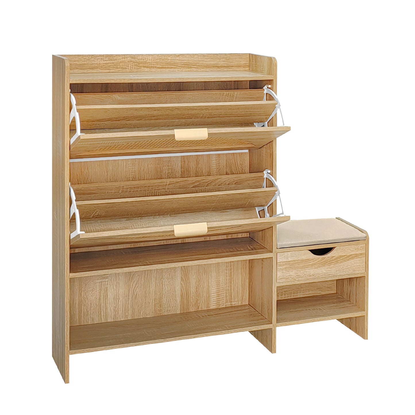 47.2" Shoe Storage Cabinet Rattan Shoe Storage Organizer With 2 Flip Drawers, a Storage Drawer and a Bench For Entryway, and Hallway, Light Brown