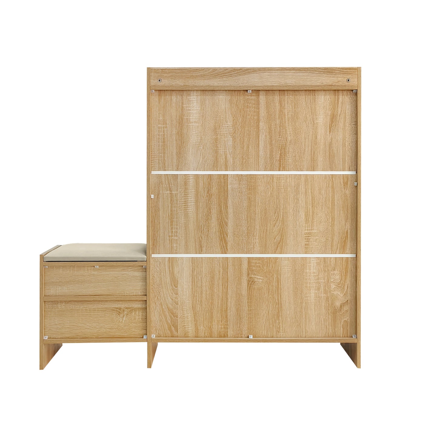 47.2" Shoe Storage Cabinet Rattan Shoe Storage Organizer With 2 Flip Drawers, a Storage Drawer and a Bench For Entryway, and Hallway, Light Brown
