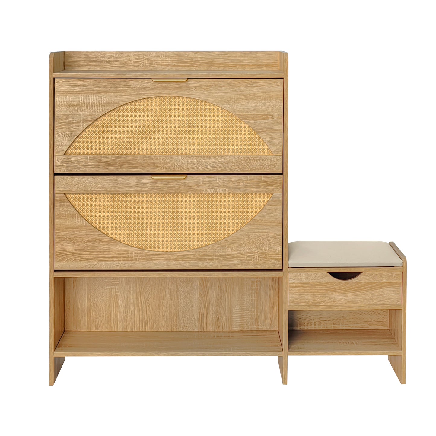 47.2" Shoe Storage Cabinet Rattan Shoe Storage Organizer With 2 Flip Drawers, a Storage Drawer and a Bench For Entryway, and Hallway, Light Brown