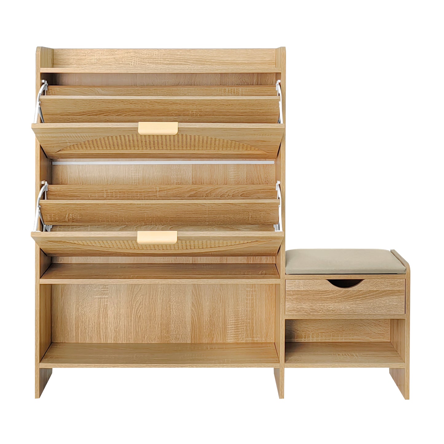 47.2" Shoe Storage Cabinet Rattan Shoe Storage Organizer With 2 Flip Drawers, a Storage Drawer and a Bench For Entryway, and Hallway, Light Brown