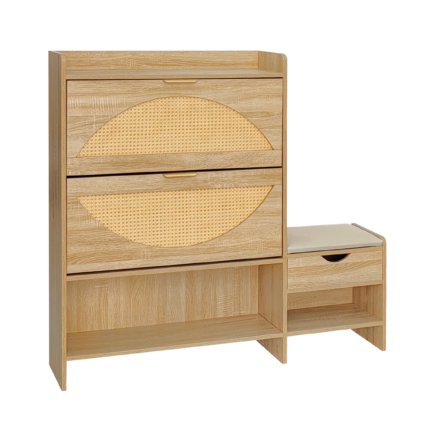 47.2" Shoe Storage Cabinet Rattan Shoe Storage Organizer With 2 Flip Drawers, a Storage Drawer and a Bench For Entryway, and Hallway, Light Brown