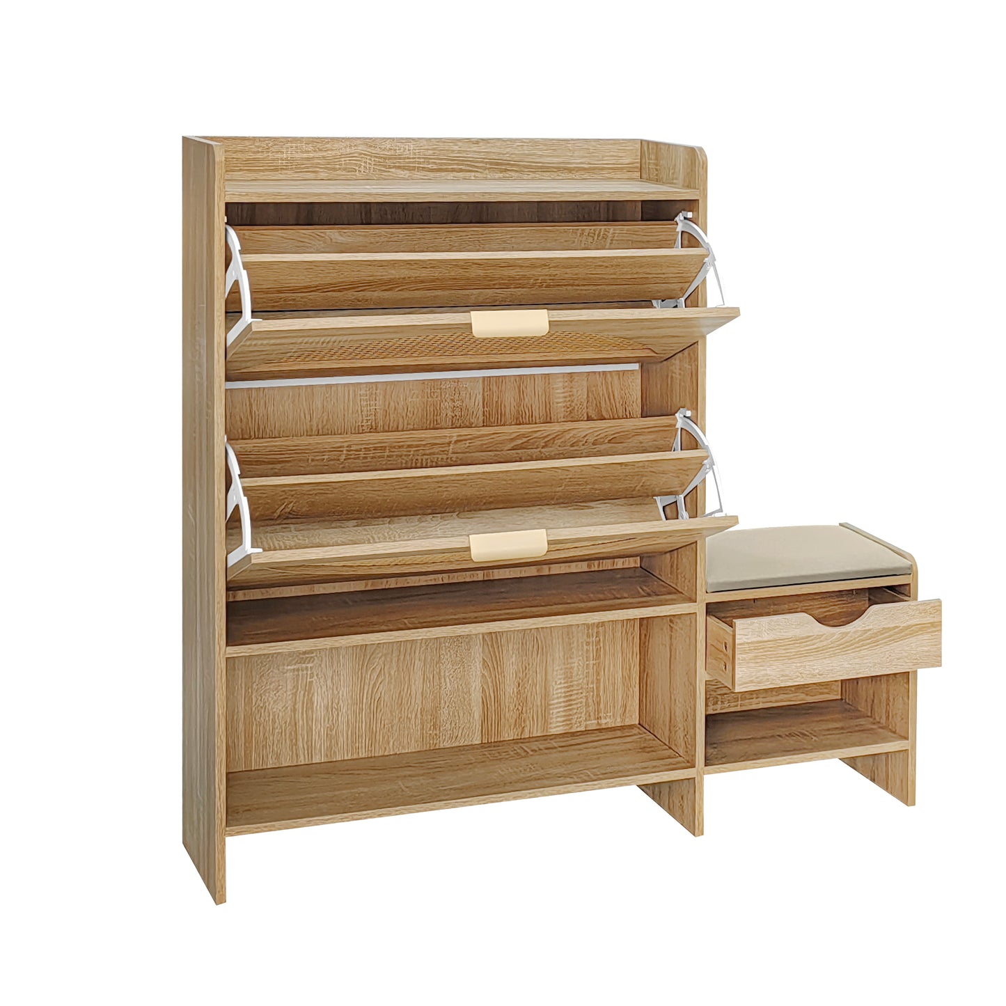 47.2" Shoe Storage Cabinet Rattan Shoe Storage Organizer With 2 Flip Drawers, a Storage Drawer and a Bench For Entryway, and Hallway, Light Brown