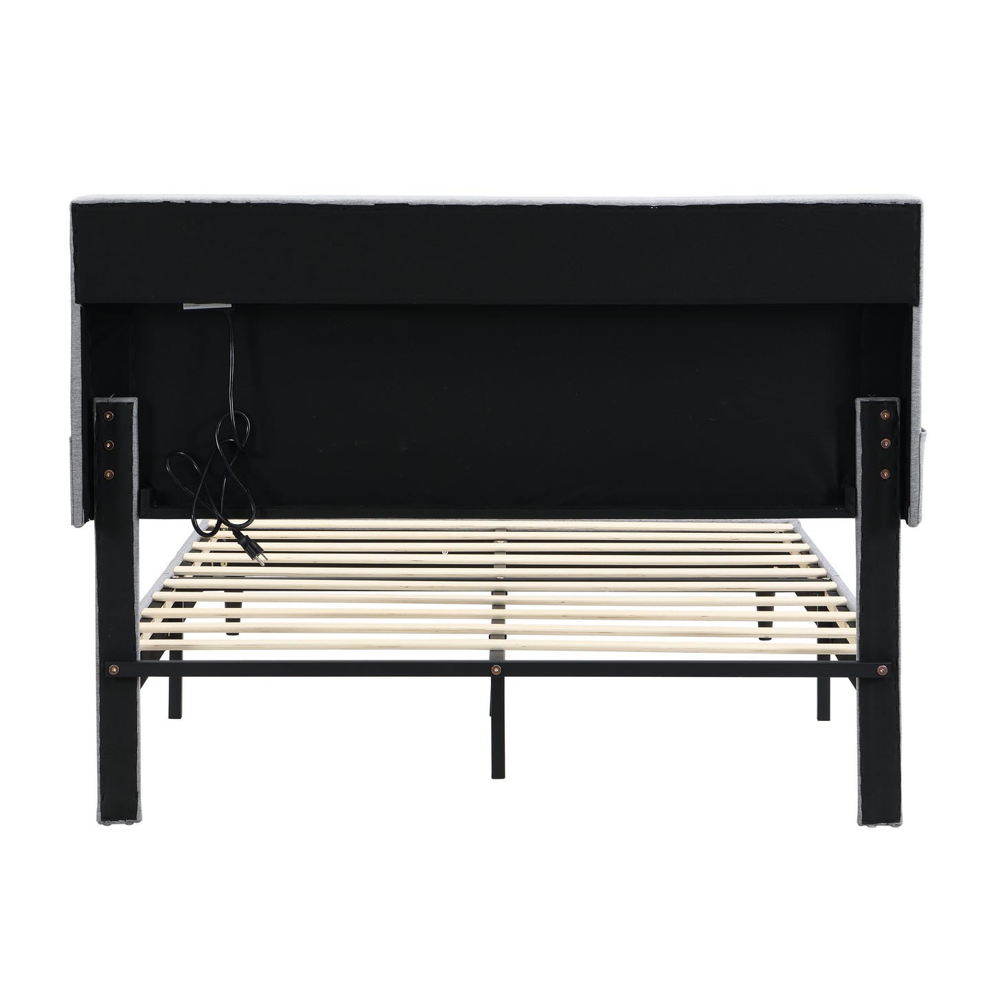 Queen-Size Upholstered Platform Bed Frame with a Modern Button-Tufted Linen Fabric Headboard,USB Ports,Convenient Charging Station,two side-mounted pockets,not require a box spring,Light Grey