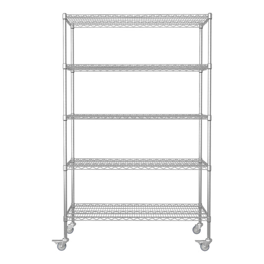 47''W x 24''D x 72''H 5 Tier Heavy Duty Adjustable Kitchen Shelving Unit, Wire Storage Shelves with Wheels, Pantry Organizer Rack Rolling Metal Shelf for Garage Closet Laundry