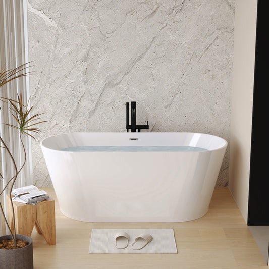 67" Acrylic Freestanding Bathtub, stand alone bathroom tub, Glossy White, Toe-tap Chrome Drain, cUPC Certified