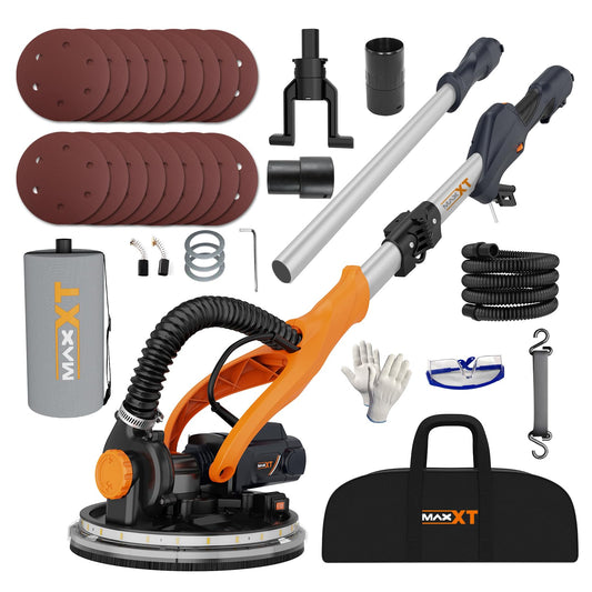 Drywall Sander with Vacuum Dust Collection, 6 Variable Speed Foldable Telescopic Electric Wall Sander, Popcorn Ceiling Removal Tool, 1900RPM Power Sander Tool, LED Light, 18Pcs Sanding Discs