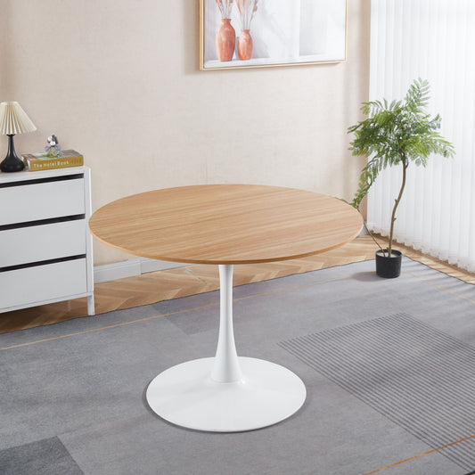 42.1"OAK COLOR TOP Tulip Table Mid-century Dining Table for 4-6 people With Round Mdf Table Top, Pedestal Dining Table, End Table Leisure Coffee Table