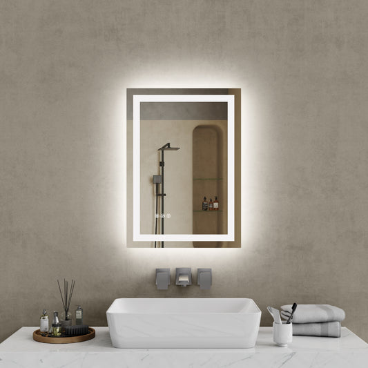 20"*28"LED Bathroom Mirror,Front-Lit and Back-Lit, Stepless Dimmable, 3 Colors CRI90+, Brightness Memory, Shatter-Proof,Anti-fog LED Vanity Mirror, IP44 Waterproof