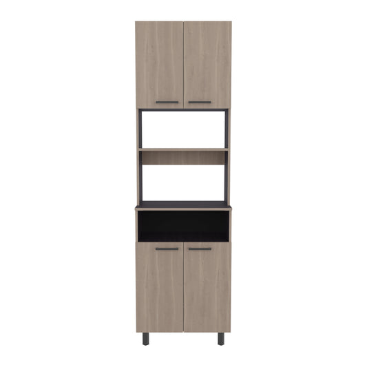 Otomo Pantry Cabinet, With 5 Shelves And 4 Doors, Black, Light Gray