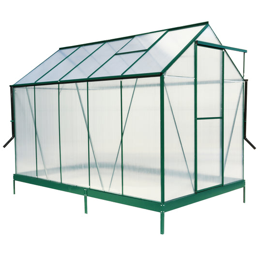 6.3'*10.2'*7' Polycarbonate Greenhouse, Heavy Duty Outdoor Aluminum Walk-in Green House Kit with Rain Gutter, Vent and Door for Backyard Garden, color green