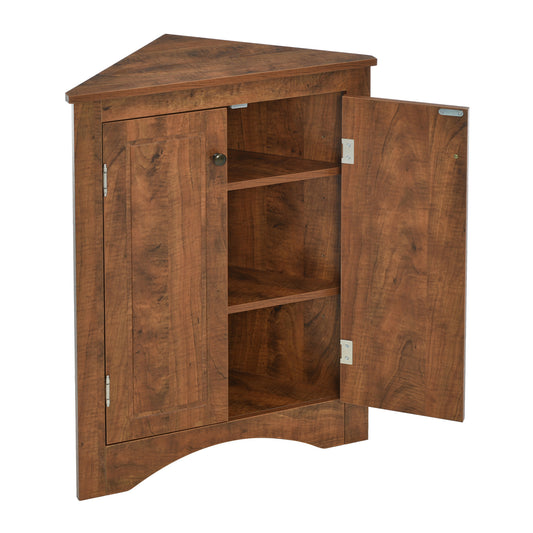 Brown Triangle Bathroom Storage Cabinet with Adjustable Shelves, Freestanding Floor Cabinet for Home Kitchen