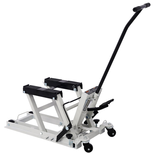 Hydraulic Motorcycle Lift Jack, 1500 LBS Capacity ATV Scissor Lift Jack, Portable Motorcycle Lift Table with 4 Wheels, Hydraulic Foot-Operated Hoist Stand with 2xtie down gray