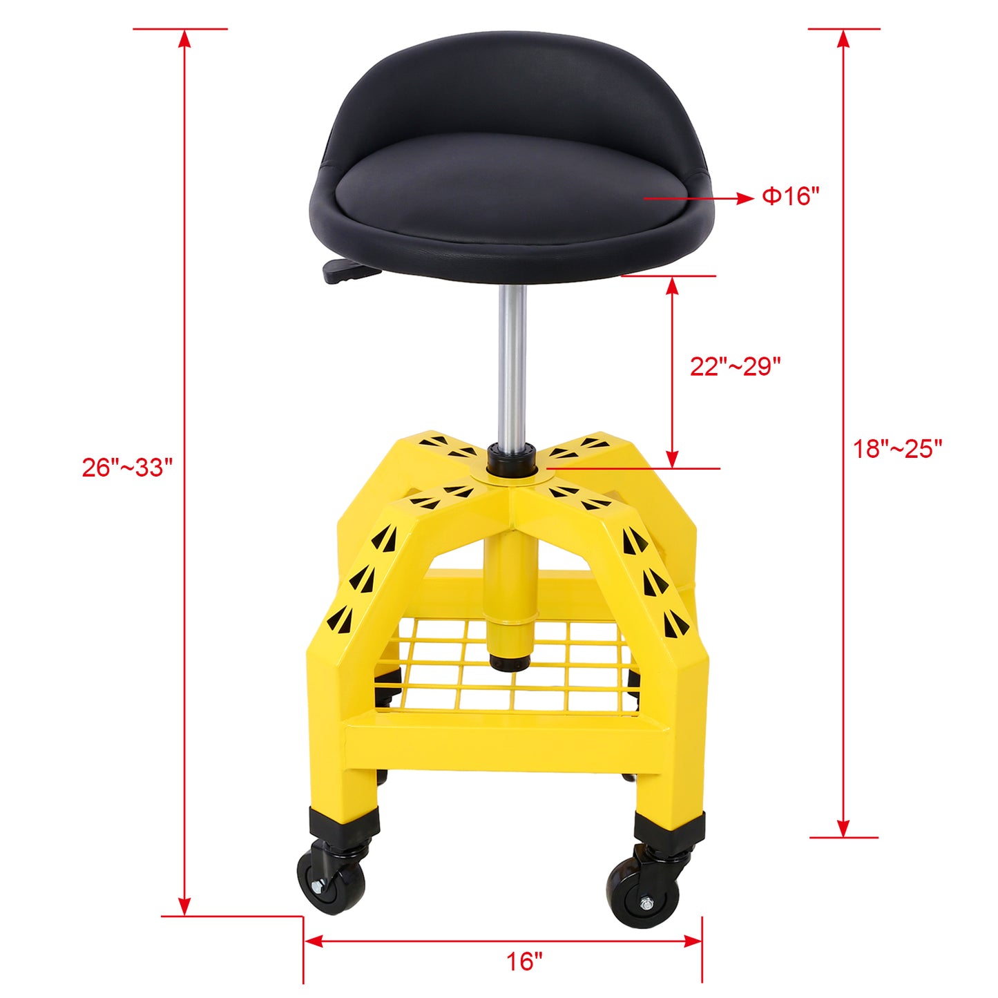 Pneumatic 360 Degree Swivel Stool, Mechanics Rolling Creeper Seat, Heavy Duty Rolling Mechanics Stool, Shop Stool with Casters  yellow
