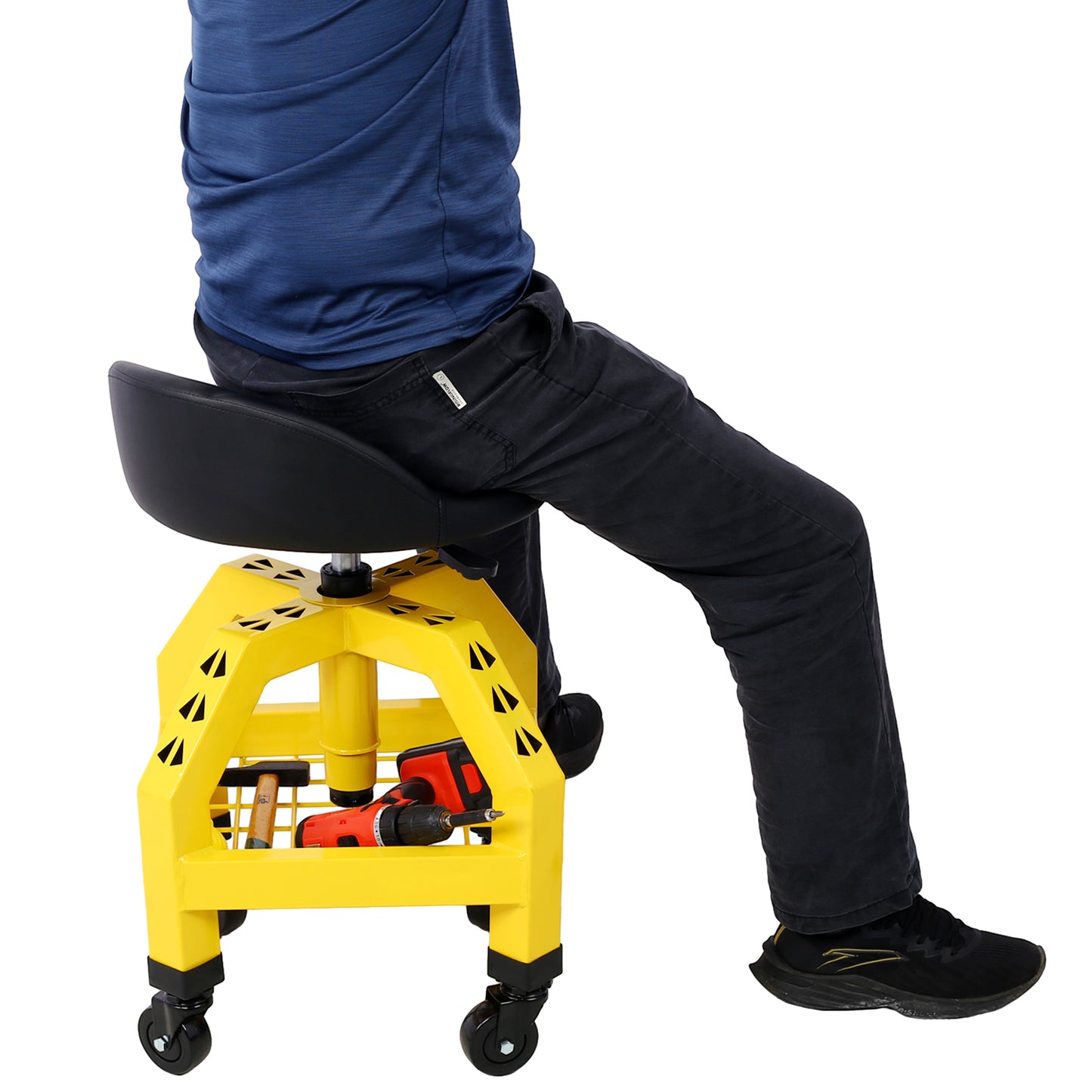 Pneumatic 360 Degree Swivel Stool, Mechanics Rolling Creeper Seat, Heavy Duty Rolling Mechanics Stool, Shop Stool with Casters  yellow