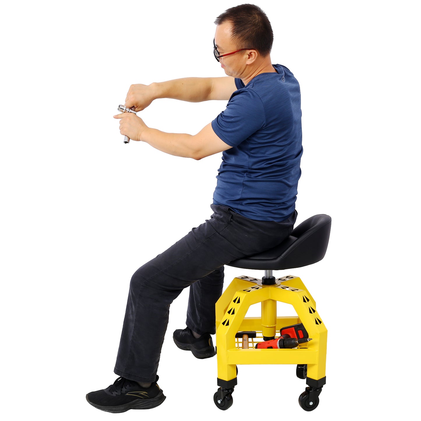 Pneumatic 360 Degree Swivel Stool, Mechanics Rolling Creeper Seat, Heavy Duty Rolling Mechanics Stool, Shop Stool with Casters  yellow