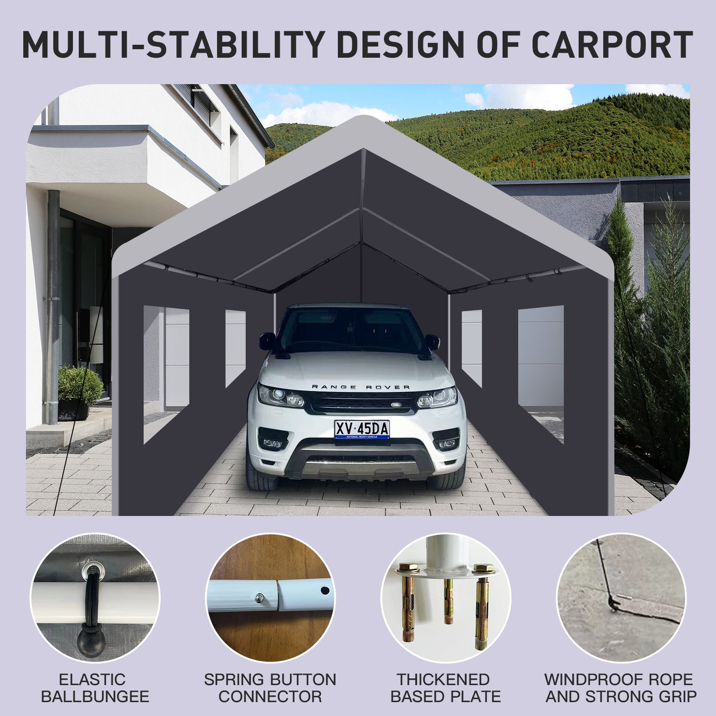 Carport, 10×20 Heavy Duty Portable Carport Garage Tent for Outdoor Storage Shelter grey