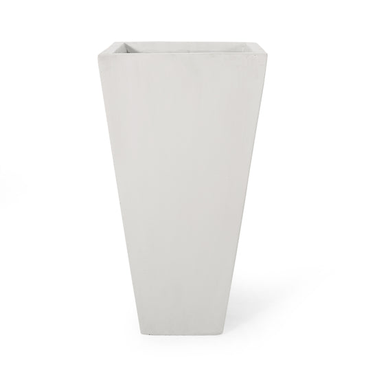 13" Outdoor Modern MGO Small Cast Stone Planter, White